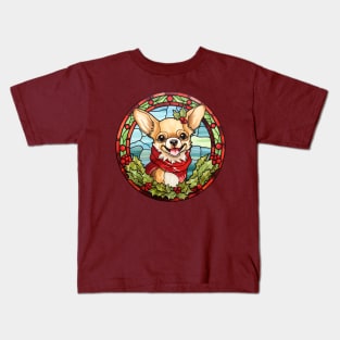 Christmas Dog Stained Glass Chihuahua Kids T-Shirt